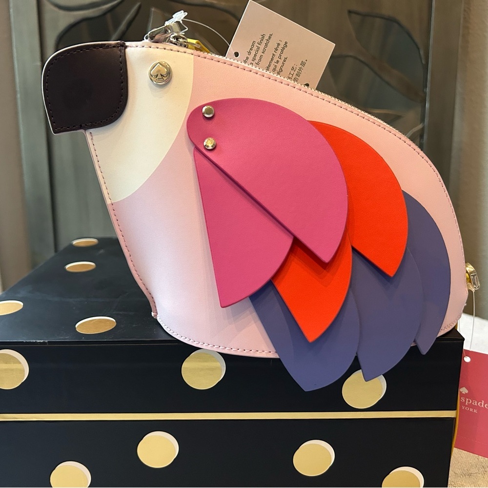 Kate Spade Pink and Purple Parrot Crossbody Bag Flock Party